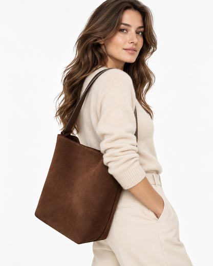 Livia – Suede Bucket – colore Marrone | Atelier Madreperla