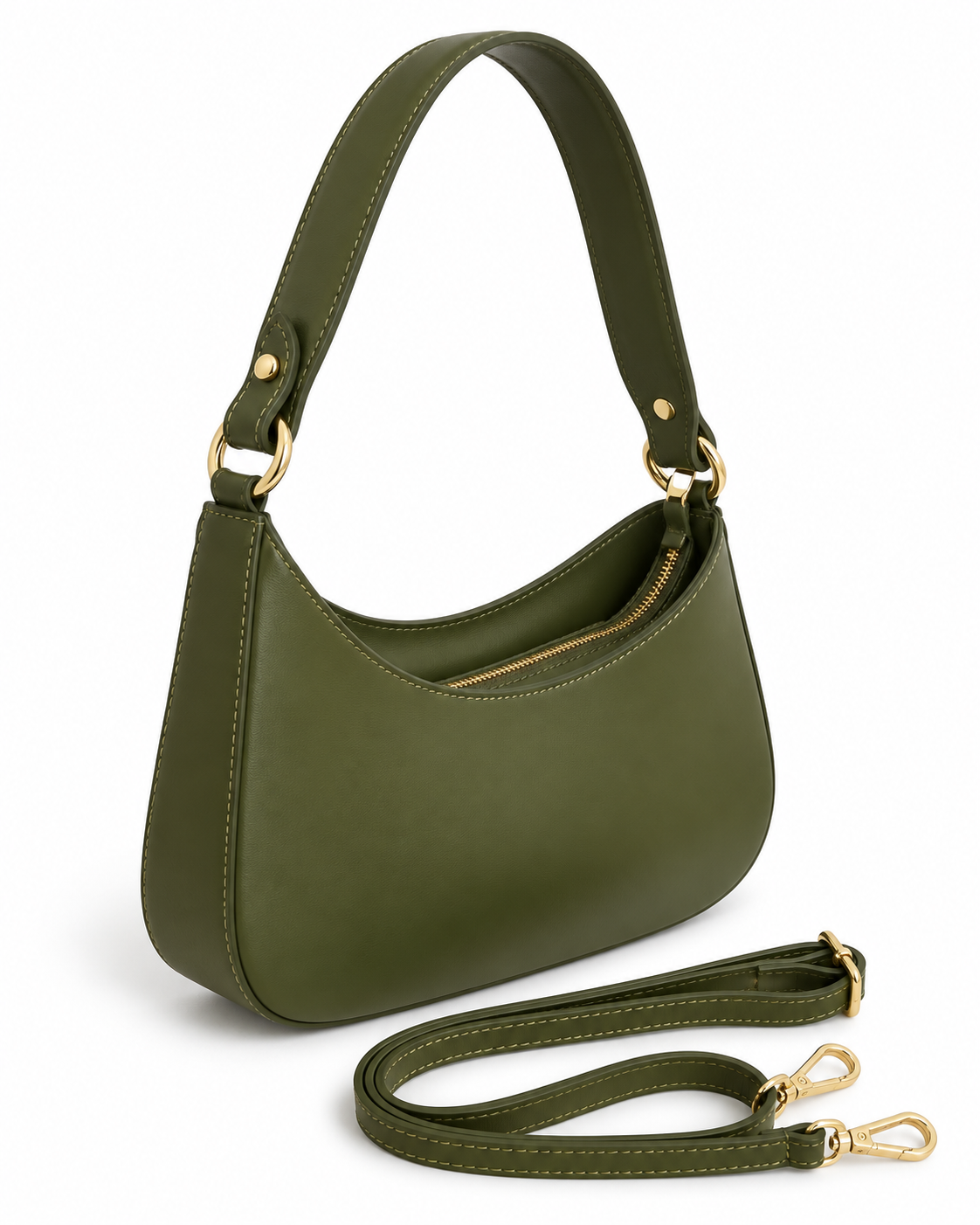 Bianca – Leather Shoulder Bag – colore Verde militare | Atelier Madreperla