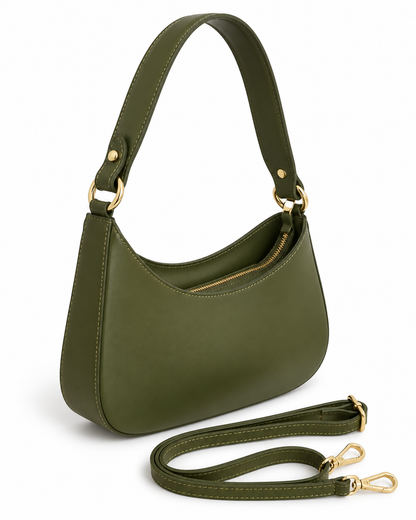 Bianca – Leather Shoulder Bag – colore Verde militare | Atelier Madreperla