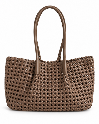 Camilla – Woven Leather Tote – colore Taupe | Atelier Madreperla
