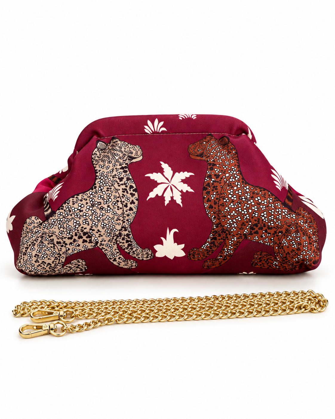 Pochette Iris in tessuto con tracolla a catena, colore fucsia – Atelier Madreperla