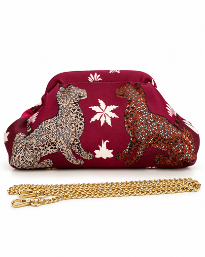 Pochette Iris in tessuto con tracolla a catena, colore fucsia – Atelier Madreperla