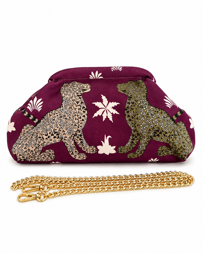 Pochette Iris in tessuto con tracolla a catena, colore burgundy – Atelier Madreperla