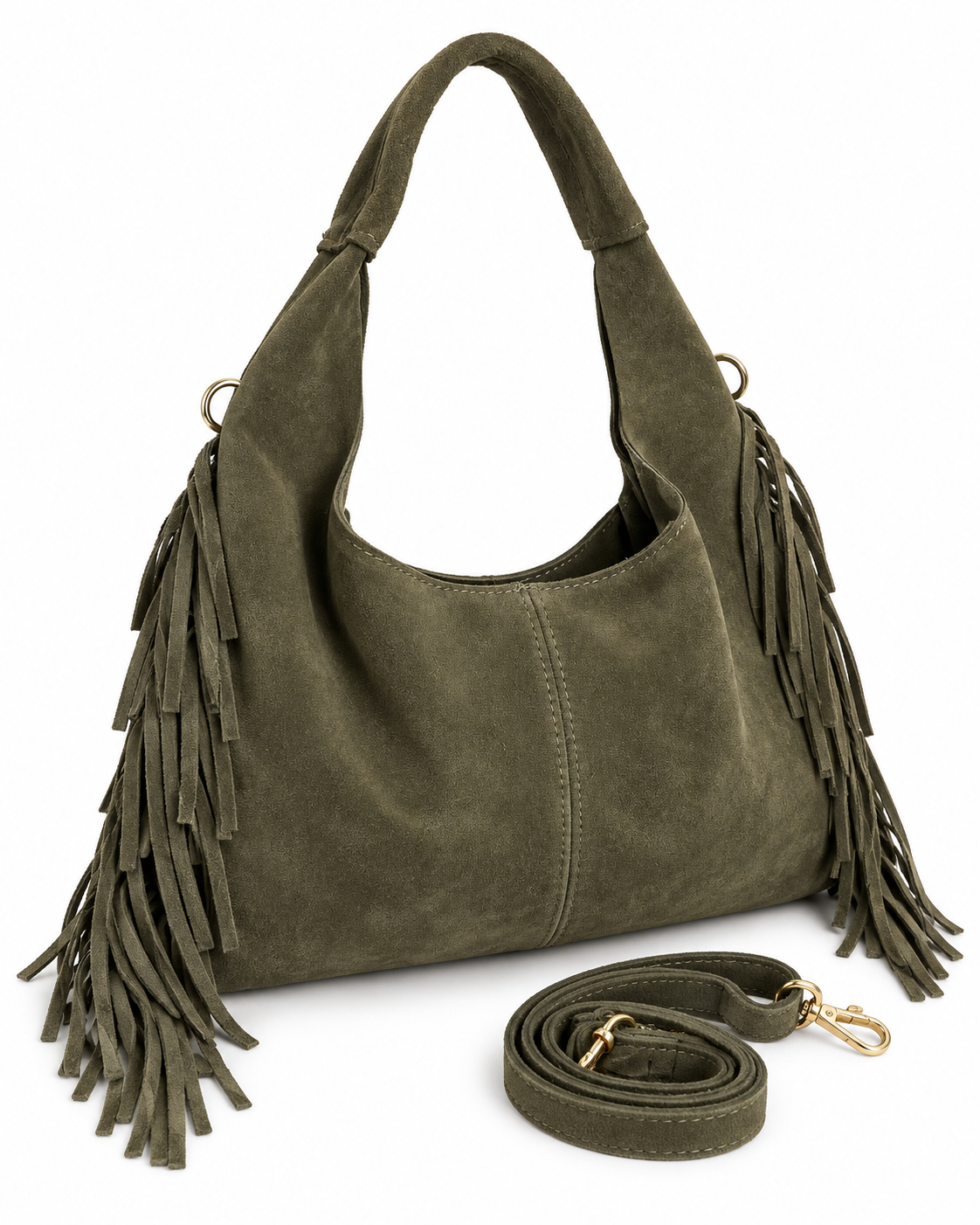 Celia – Suede Handbag – colore Verde militare | Atelier Madreperla