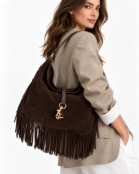 Borsa Nina in camoscio con frange, Atelier Madreperla
