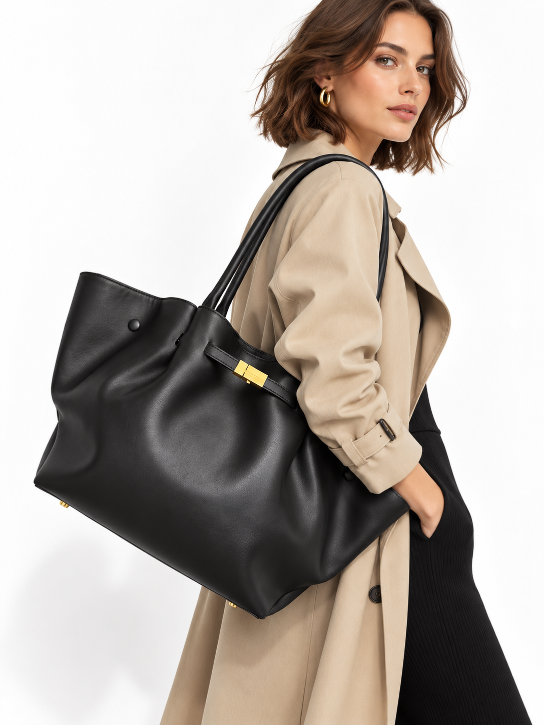 Borsa Colette Large in pelle nera, Atelier Madreperla