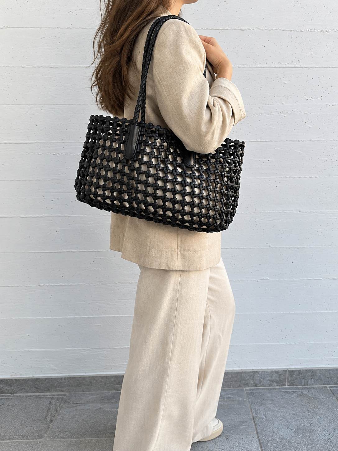 Borsa tote Isabella in pelle intrecciata pieno fiore