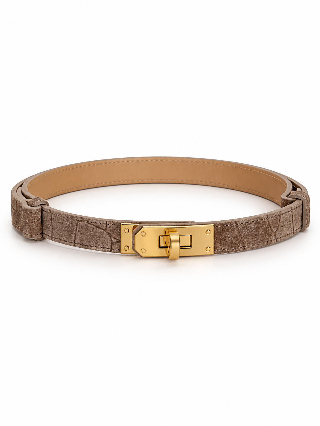 Cintura Céline in camoscio taupe con fibbia dorata