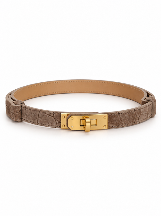 Cintura Céline in camoscio taupe con fibbia dorata