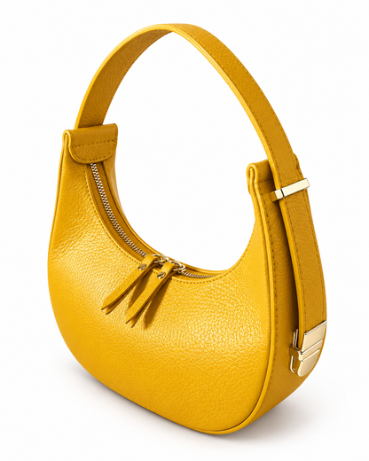Irene – Mini Hobo Giallo in pelle dollarino su sfondo bianco