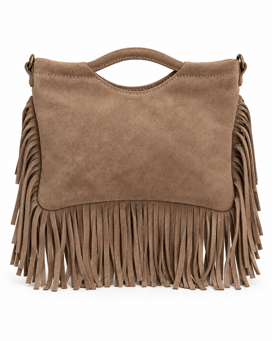 Borsa Ginevra in camoscio con frange, Atelier Madreperla